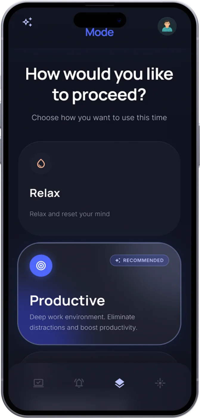 How would you like to proceed? Relax or Productive, with Productive recommended