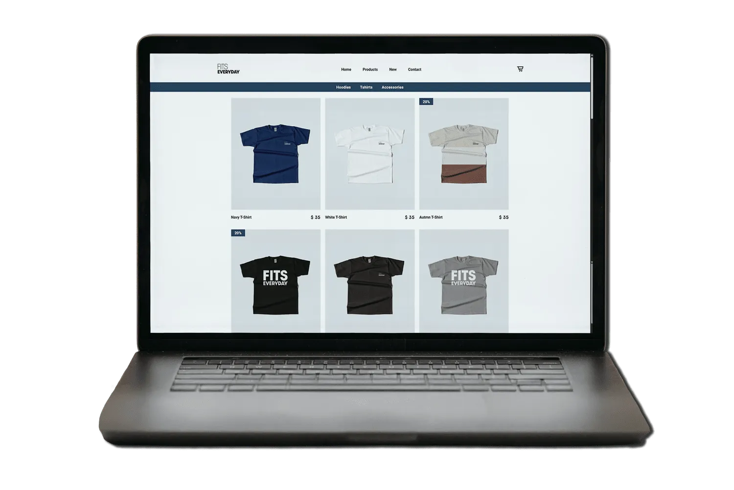 T-shirts page on a laptop