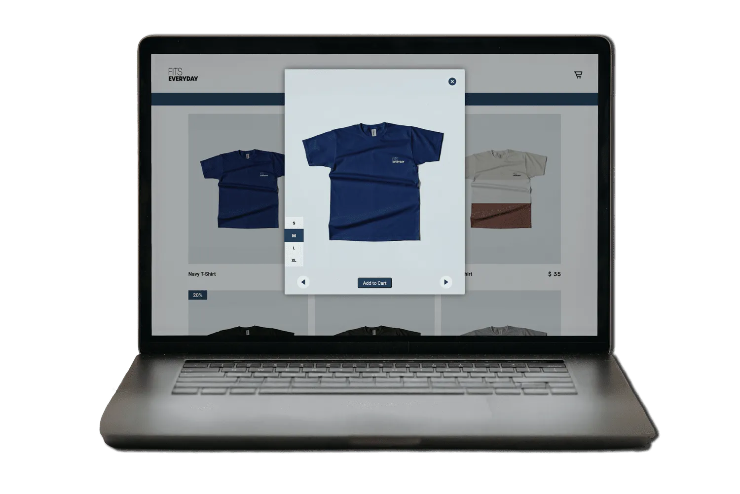 Add to cart lightbox on a laptop