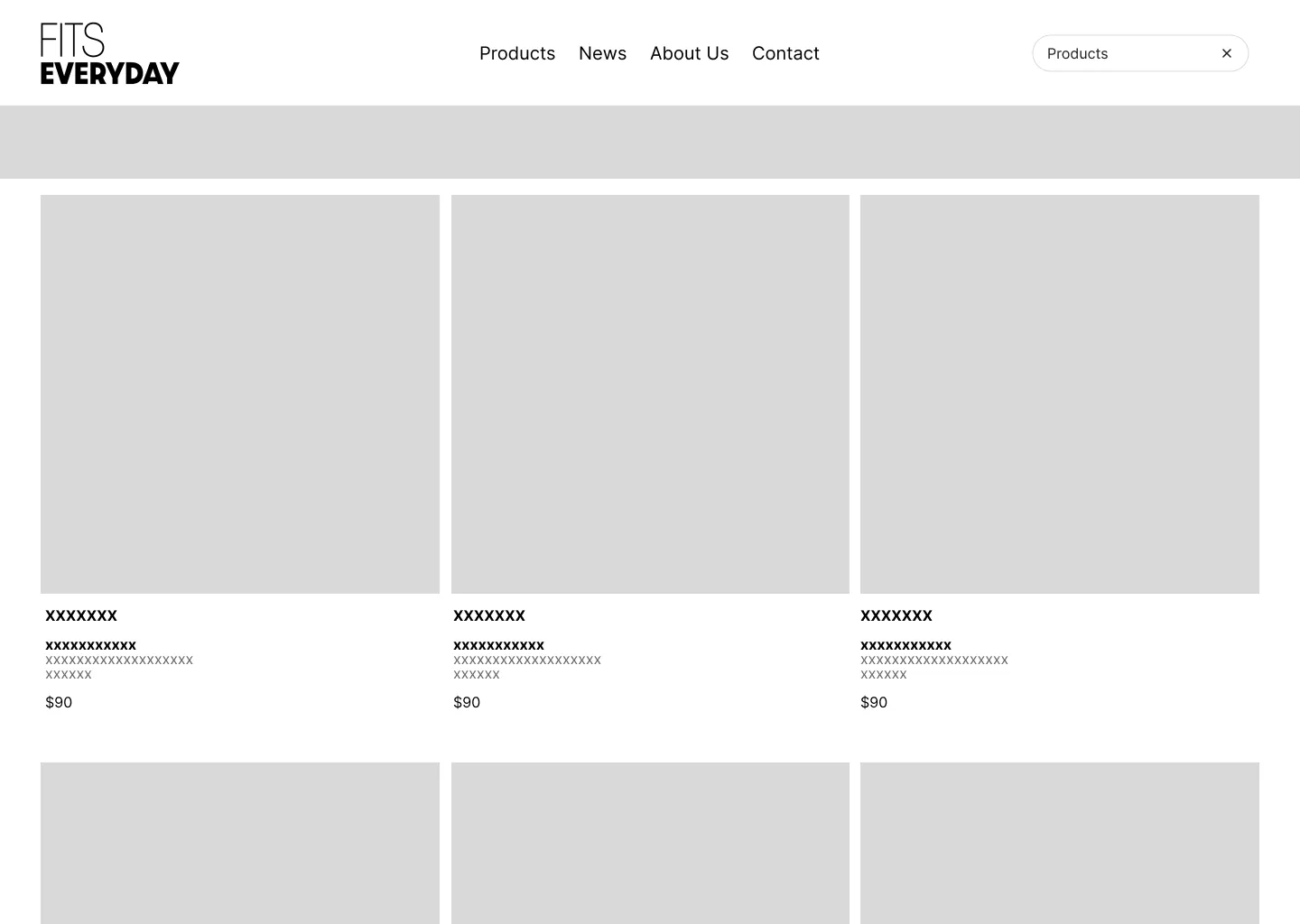 Low-fidelity wireframe of the products page