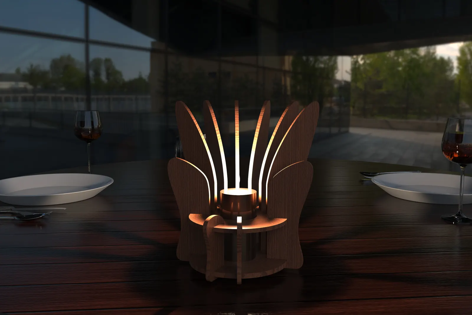 Shadow candle holder: Laser-cut wood